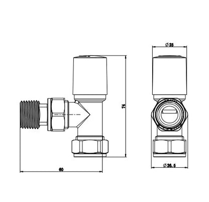 Manual & Thermostatic TRV 15mm x 1/2" Anthracite & Chrome Radiator Angled Valve