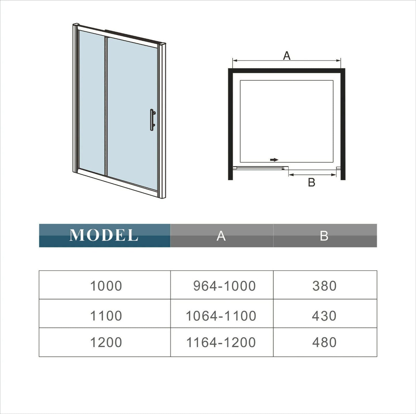 Shower sliding door single door 8mm Easy Clean Glass 1950mm Height