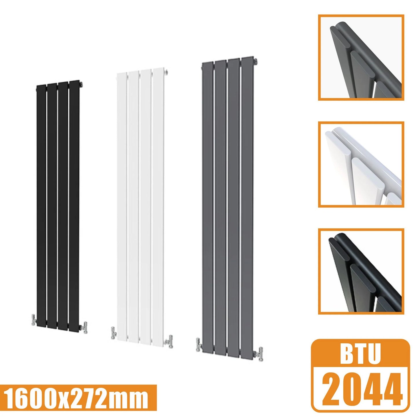 Tall Vertical Flat Panel Anthracite & White & Black Central Heating Radiator