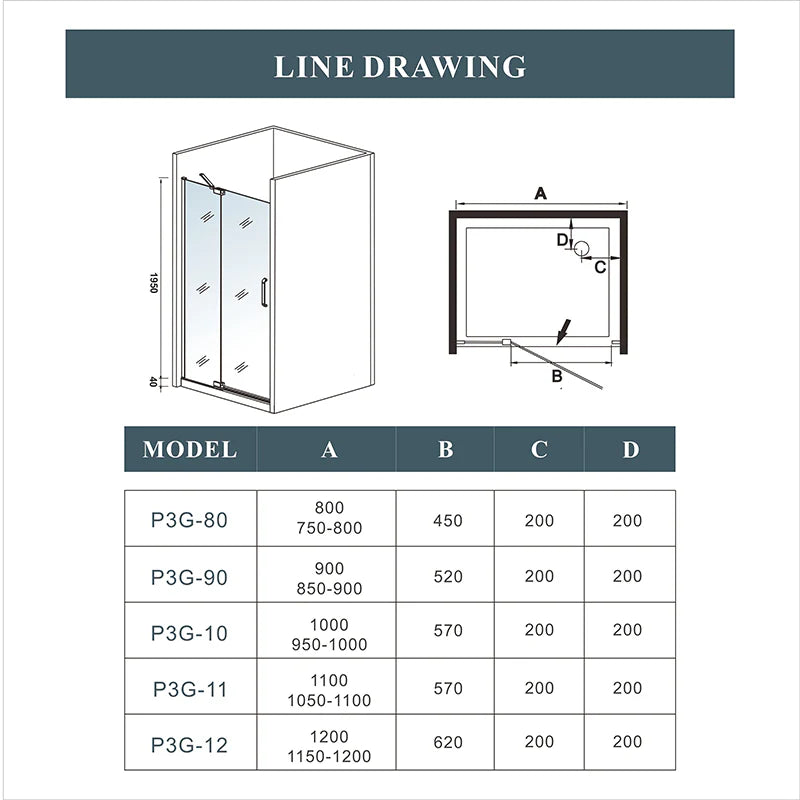 Pivot Shower Frameless Door 195cm height 8mm NANO Glass