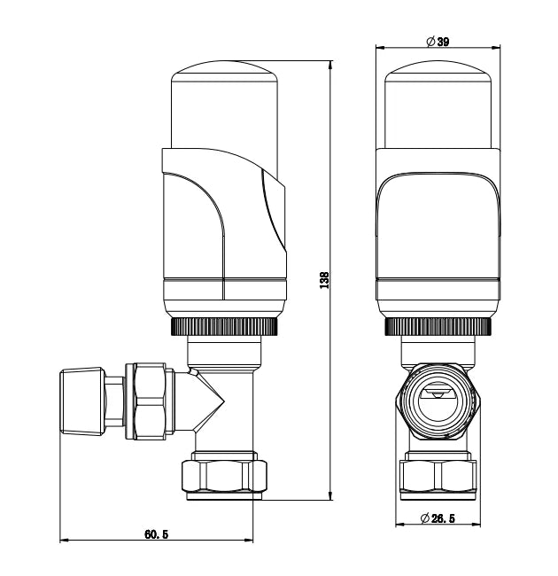 Manual & Thermostatic TRV 15mm x 1/2" Anthracite & Chrome Radiator Angled Valve