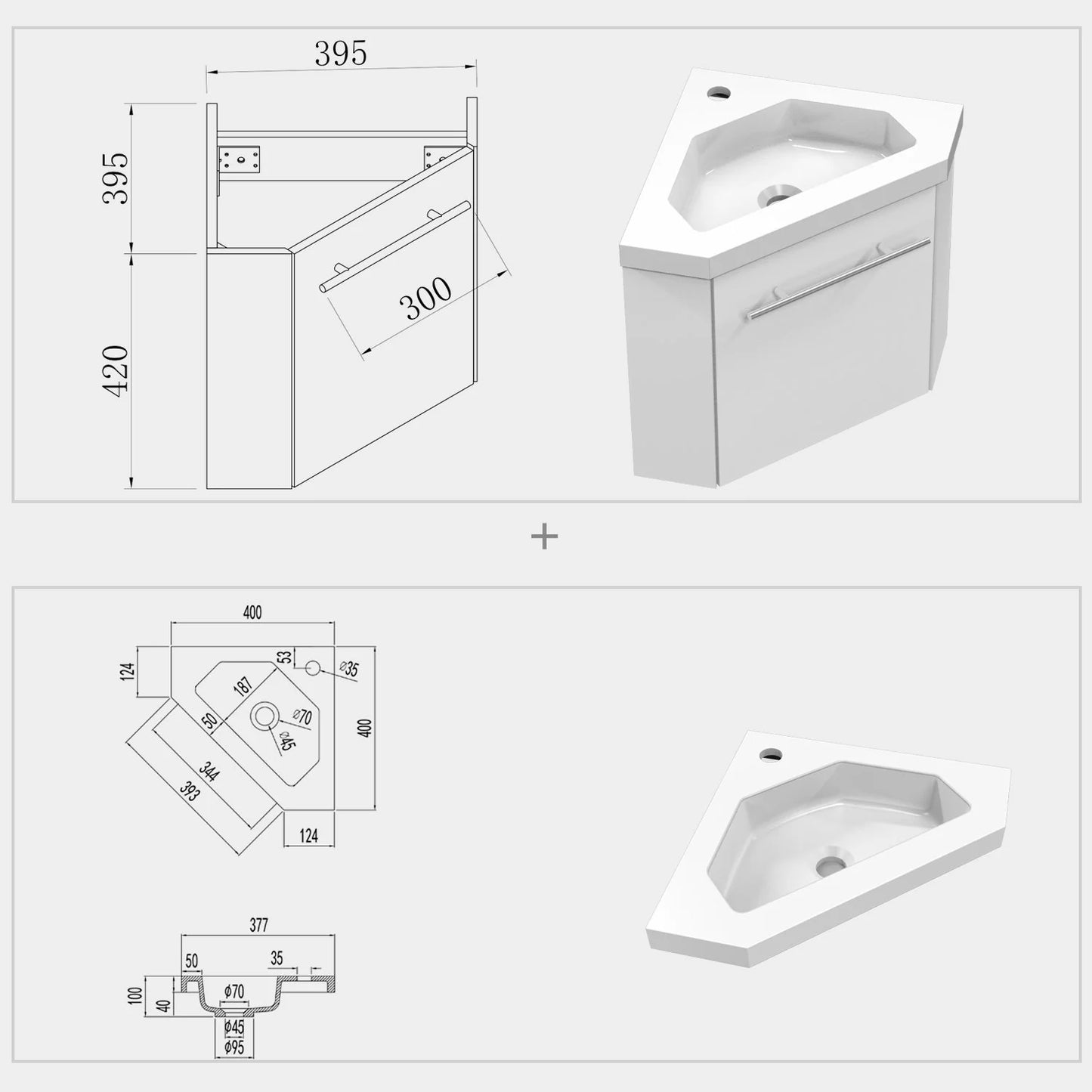 Corner Basin Vanity Unit for Small Bathroom Cloakroom