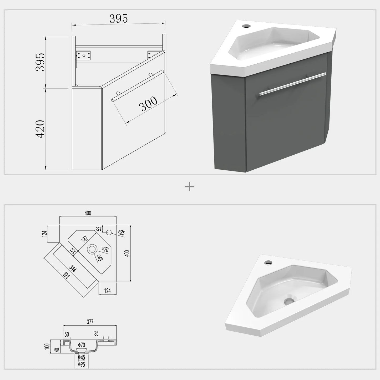 Corner Basin Vanity Unit for Small Bathroom Cloakroom