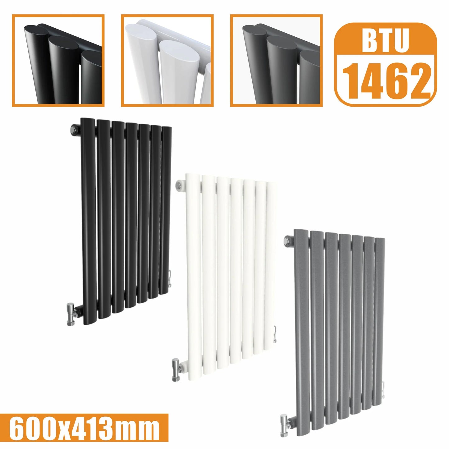 Horizontal Oval Column Anthracite & White Designer Central Heating Radiator