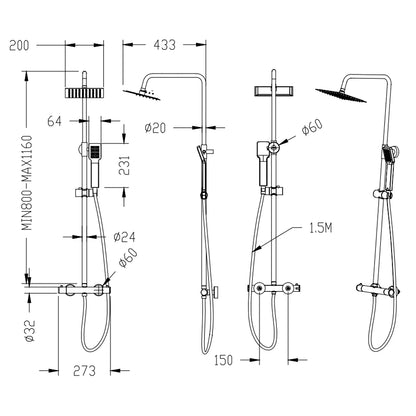 Bathroom Thermostatic Shower Mixer Set 8" Stainless steel Top Spray Handheld Shower Set.(08A)