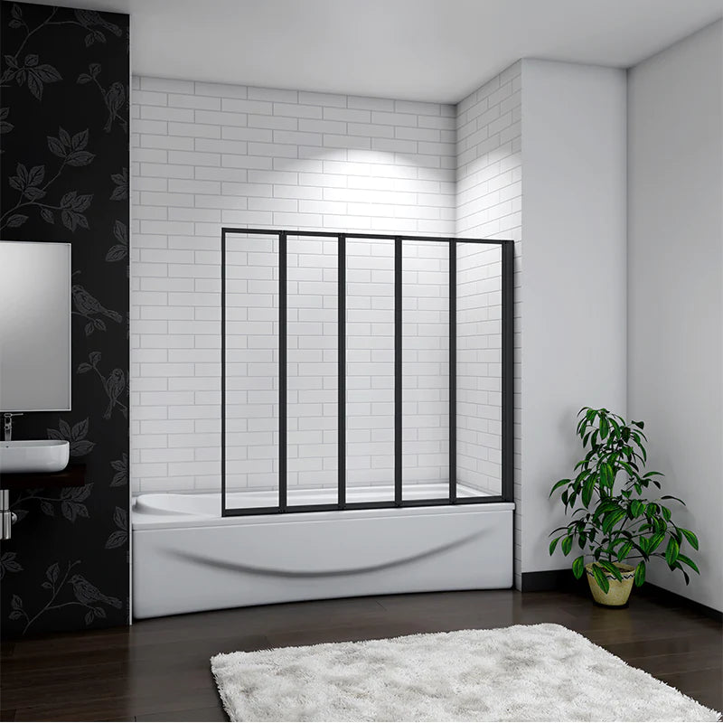 4/5 Fold Folding Bath Shower Screen Panel 900/1000/1200x1400mm Black Frame