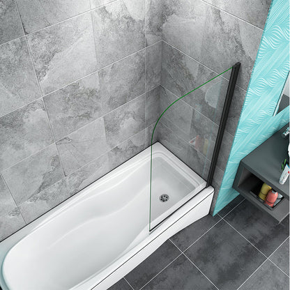 180 degree Pivot Bath Shower Screen 800x1400mm Matt Black Frame Clear Glass Door Panel