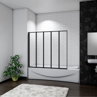 4/5 Fold Folding Bath Shower Screen Panel 900/1000/1200x1400mm Black Frame