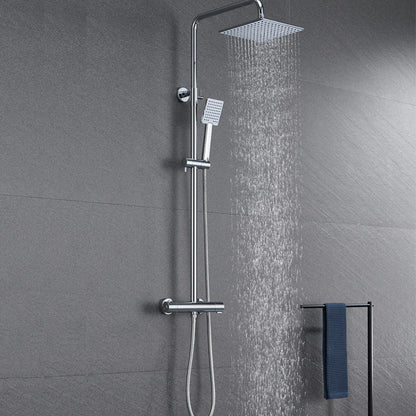 Thermostatic Shower Set Exposed Mixer Twin Head Valve Square Bathroom