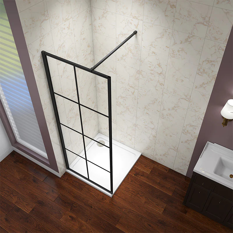 Black Walk in Wet Room Shower screen 8mm Easyclean glass Width 700-1200mm ,1850 mm Height