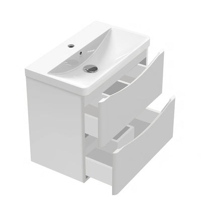 500/600/800mm Bathroom Vanity Units with Basin Gloss White Cloakroom Sink Unit Wall Hung Two Drawers