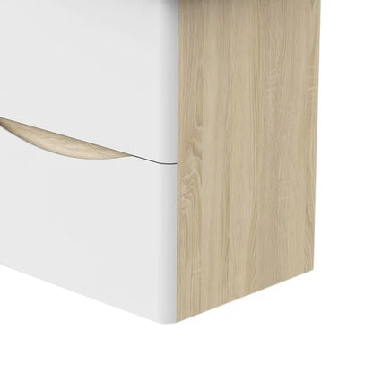 500/600/800mm Modern Wall Hung Oak Vanity Unit with Basin and 2 White Drawers