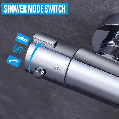 Thermostatic Shower Mixer Square 38 °C Thermostat Shower System with Rainfall Shower Head, 5-Function Handheld Showers, Anti Scald Shower Mixer Bar Kit, the height can be adjusted freely