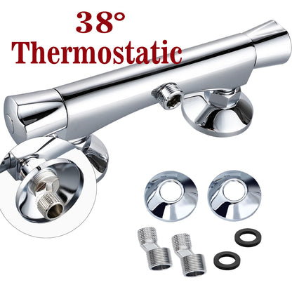 Bathroom Shower Mixer Thermostatic Set Twin Head Chrome Exposed Valve Round Set