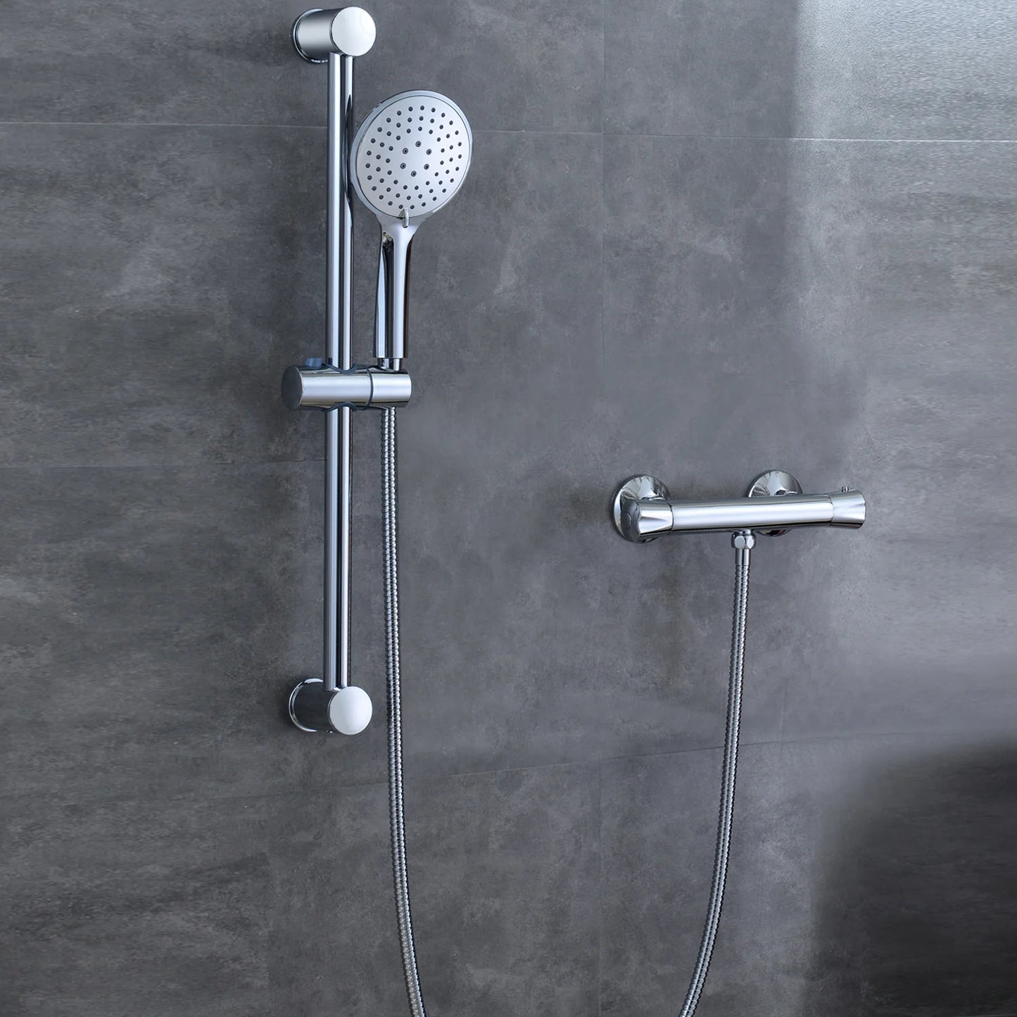 Thermostatic Shower Mixer Set Round Exposed Valve Modern Chrome Bathroom