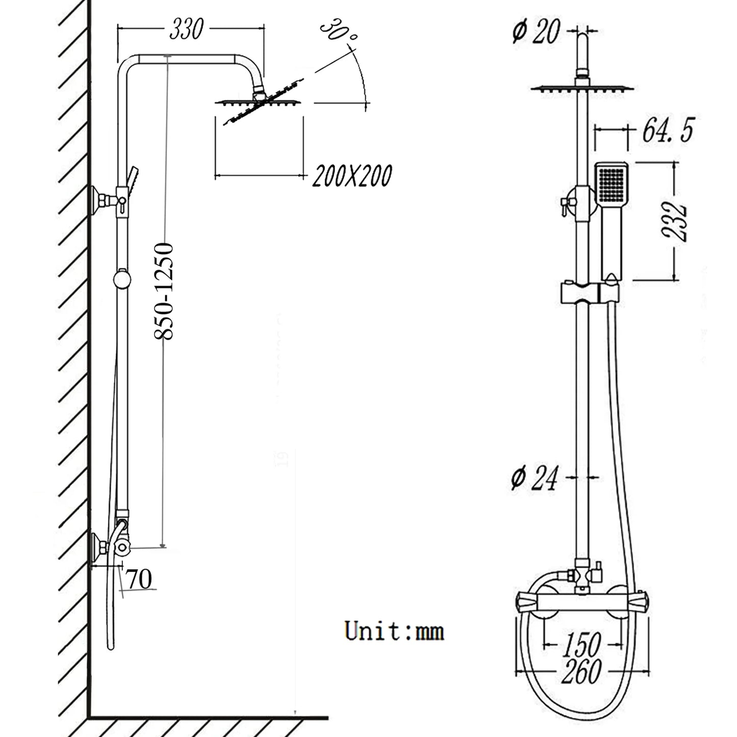 38 degrees constant temperature shower, from the original 24 "to 25", please note, our shower with chrome, square stainless steel ceiling set.