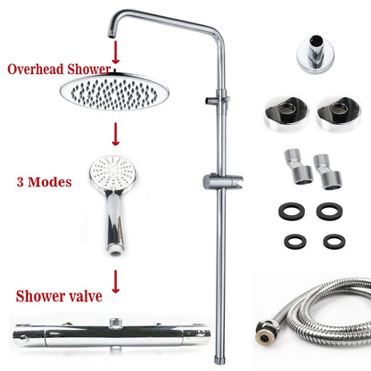 Thermostatic Shower Mixer Square 38 °C Thermostat Shower System with Rainfall Shower Head, 5-Function Handheld Showers, Anti Scald Shower Mixer Bar Kit, the height can be adjusted freely