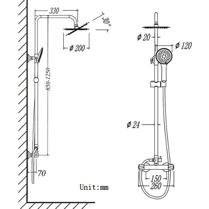 Bathroom thermostat Exposed Shower mixer double head large round bar setting Chrome setting