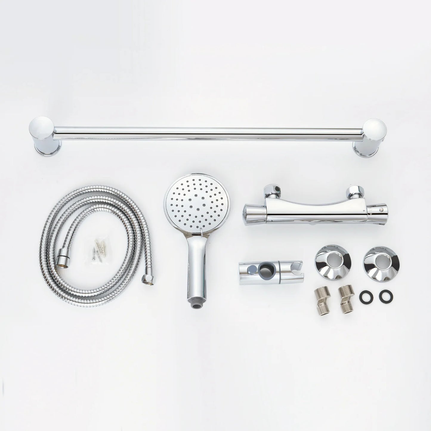 Thermostatic Shower Mixer Set Round Exposed Valve Modern Chrome Bathroom