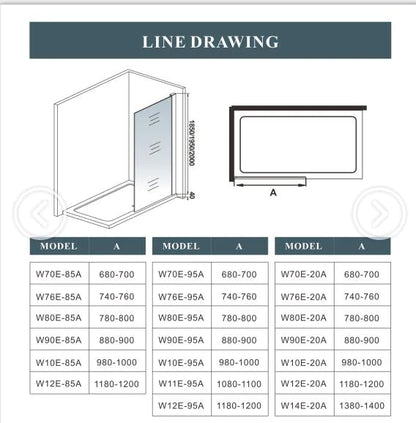 700-1400mm Walk in Wet Room Shower screen,8mm NANO glass,1850 1950 2000 Height