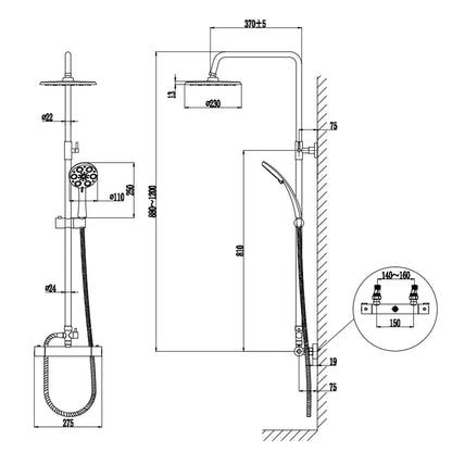 Bathroom Thermostatic Shower Mixer Set 9" Stainless steel Top Spray 3 Function Handheld Shower