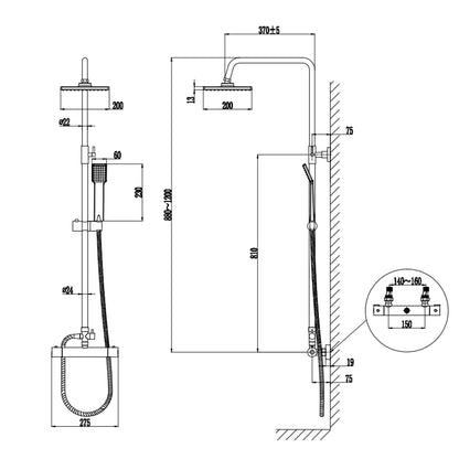 Thermostatic Shower Mixer Set 8" Stainless steel Top Spray 5 Function Handheld Shower