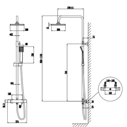 Thermostatic Shower Set Exposed Mixer Twin Head Valve Square Bathroom