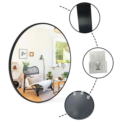 Modern Round Glass Mirror | Black Frame | Wall Mounted Vanity