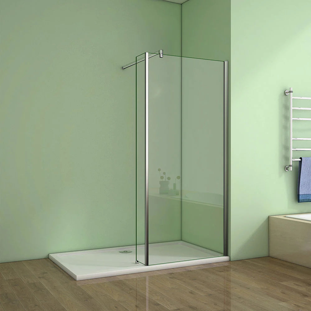 700-1400mmx1950 Chrome Walk in 8mm EasyClean shower screen,250|300mm side panel