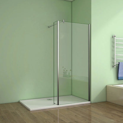 700-1400mmx1950 Chrome Walk in 8mm EasyClean shower screen,250|300mm side panel