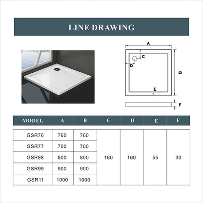 Ultra - Slim Low Profile Stone Resin Shower Tray Square