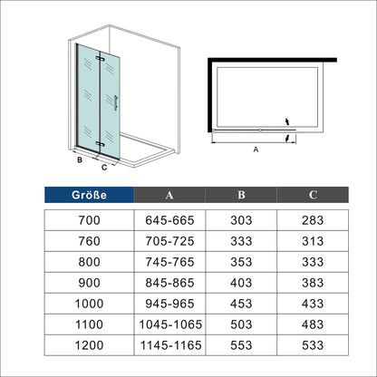 1850mm Height Wet Room Walk In Bi fold Pivot Single door Shower Panel Bath screen Glass