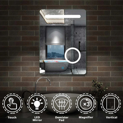 Bathroom LED Mirror with Demister Pad and 3x Magnification | Single Touch | IP44