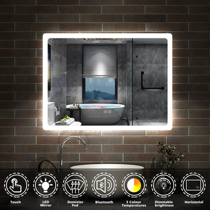 LED Bathroom Mirror with Demister Pad and Bluetooth Speaker|3 Colors|Touch Switch|IP44