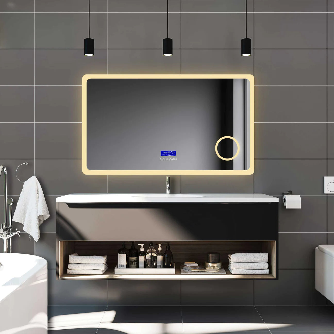 Bluetooth LED Bathroom Mirror with Demister, 3x Magnifying 2 Colour Lights