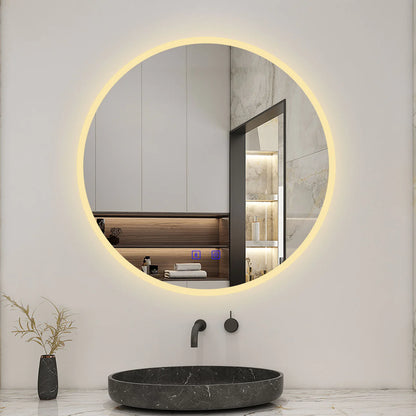 Round LED Bathroom Mirror with Demister Pad and Bluetooth|3 Colors|Dimming Function|IP44