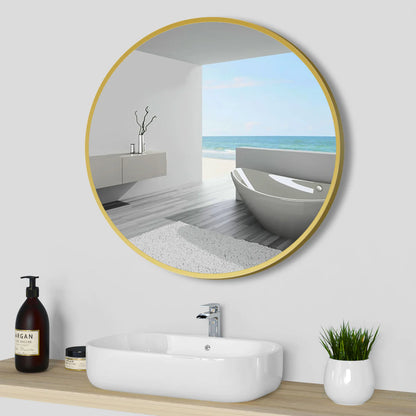 Modern Round Glass Mirror | Golden Frame | Wall Mounted Vanity