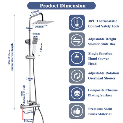 38 degrees constant temperature shower, from the original 24 "to 25", please note, our shower with chrome, square stainless steel ceiling set.