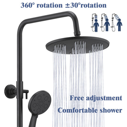 Bathroom Thermostatic Shower Mixer Set 9" Stainless steel Top Spray 3 Function Handheld Shower