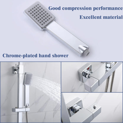 Bathroom Thermostatic Shower Mixer Set 8" Stainless steel Top Spray Single Function Handheld Shower Set(17)