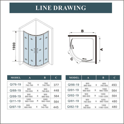 Quadrant Shower Enclosure Equal Chrome Frame Corner Cubicle 760-1000 x 760-1000 x 1900mm H