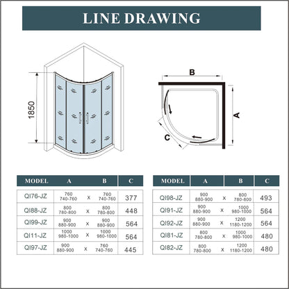 Offset/Equal Quadrant Shower Enclosure tempered clear glass Chrome Frame Cubicle 1850mm Height