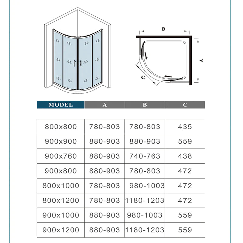 Quadrant Shower Enclosure 8mm NANO Easy Clean tempered clear glass 1900mm Chrome Offset/Equal Cubicle