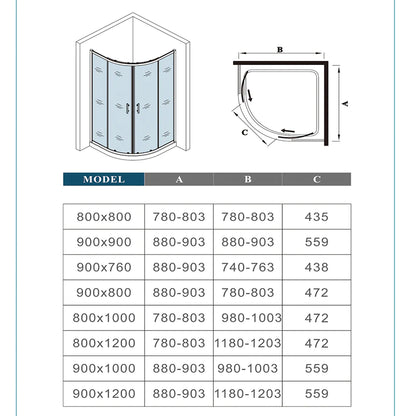 Quadrant Shower Enclosure 8mm NANO Easy Clean tempered clear glass 1900mm Chrome Offset/Equal Cubicle