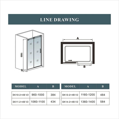 100cm | 110cm | 120cm | 140cm x 195cm sliding shower door, no tray