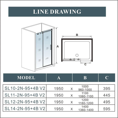 1950mm Height Sliding Shower Door Shower Enclosure Tempered Clear Glass