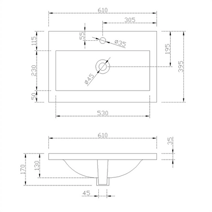 600mm Wall Hung Vanity Unit with Ceramic Basin-2 Doors,White