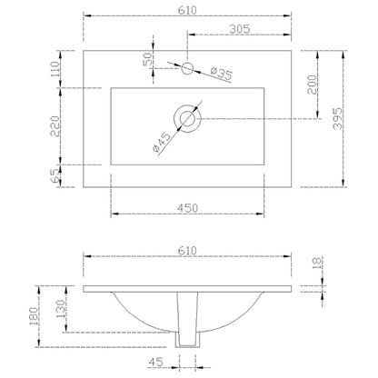 600mm Wall Hung Vanity Unit with Ceramic Basin-2 Doors,White