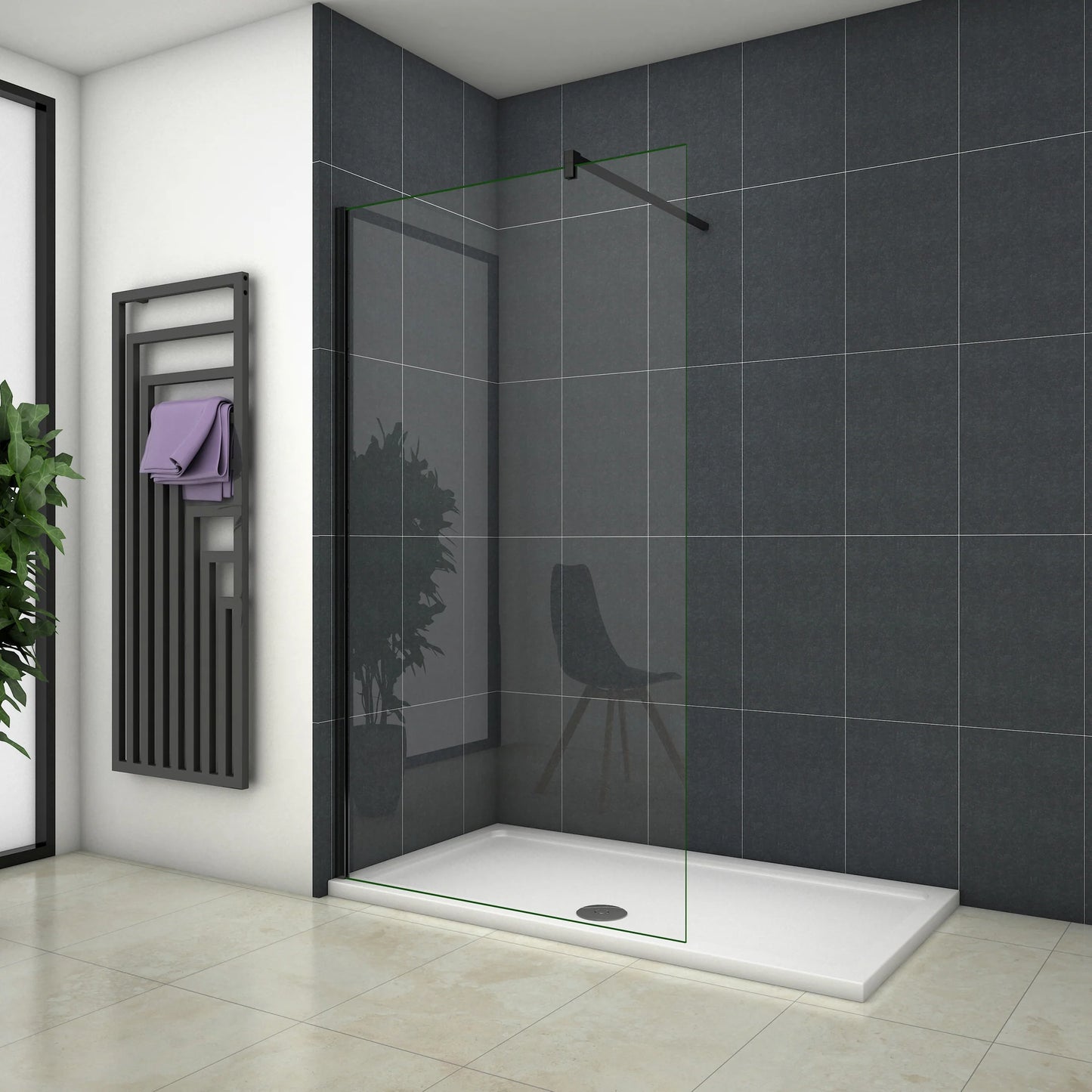 1950mm Walk in Wet Room Shower screen, 8mm NANO glass 700-1400 silver and black