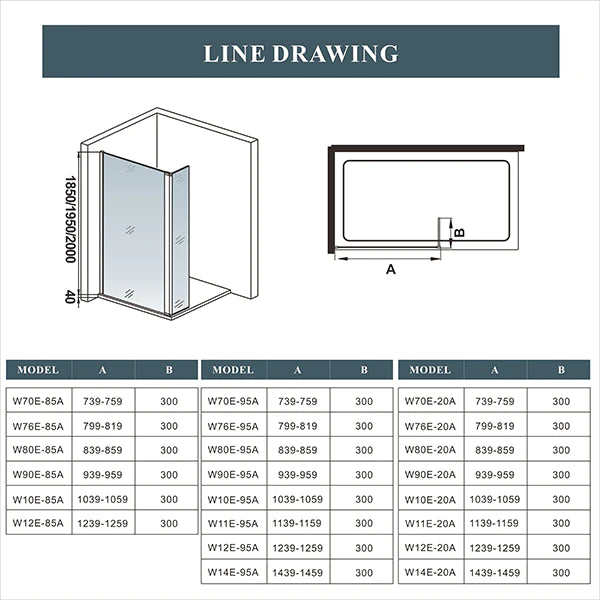 Shower Enclosure 70-140cm+30cm Screen Panel 8mm NANO Glass 200cm Height